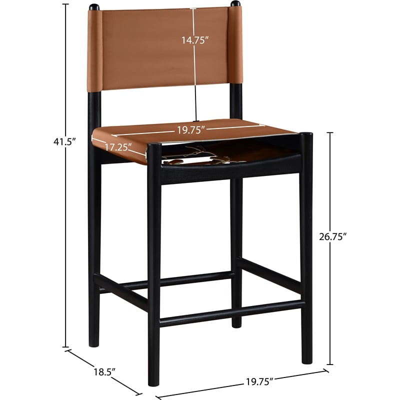 Meridian Furniture Rawlins Cognac Vegan Leather Upholstered Counter Stool