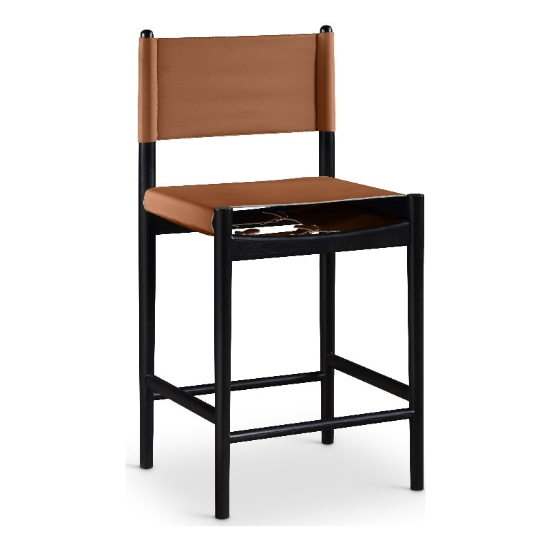 Meridian Furniture Rawlins Cognac Vegan Leather Upholstered Counter Stool