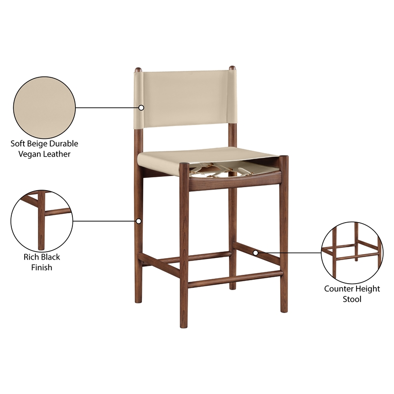 Meridian Furniture Rawlins Beige Vegan Leather Upholstered Counter Stool