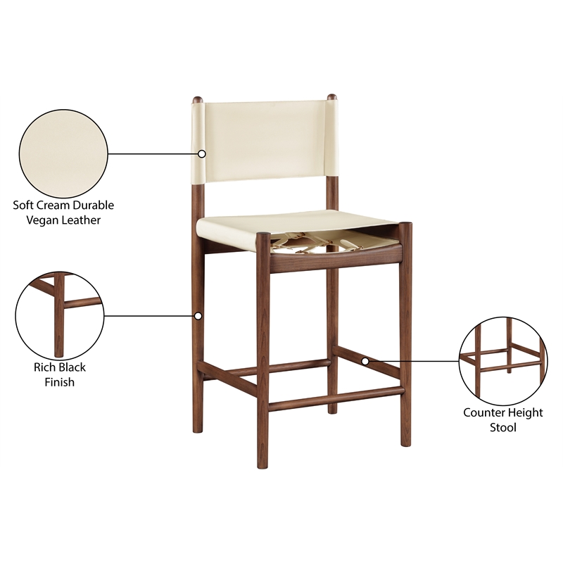 Meridian Furniture Rawlins Cream Vegan Leather Upholstered Counter Stool