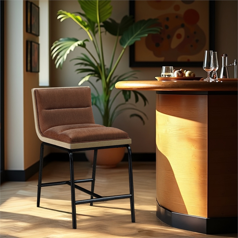 Meridian Furniture Viceroy Cognac Fabric Counter Stool (Set of 2)