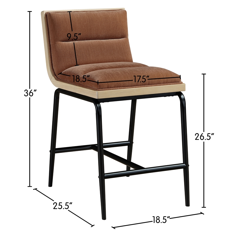 Meridian Furniture Viceroy Cognac Fabric Counter Stool (Set of 2)