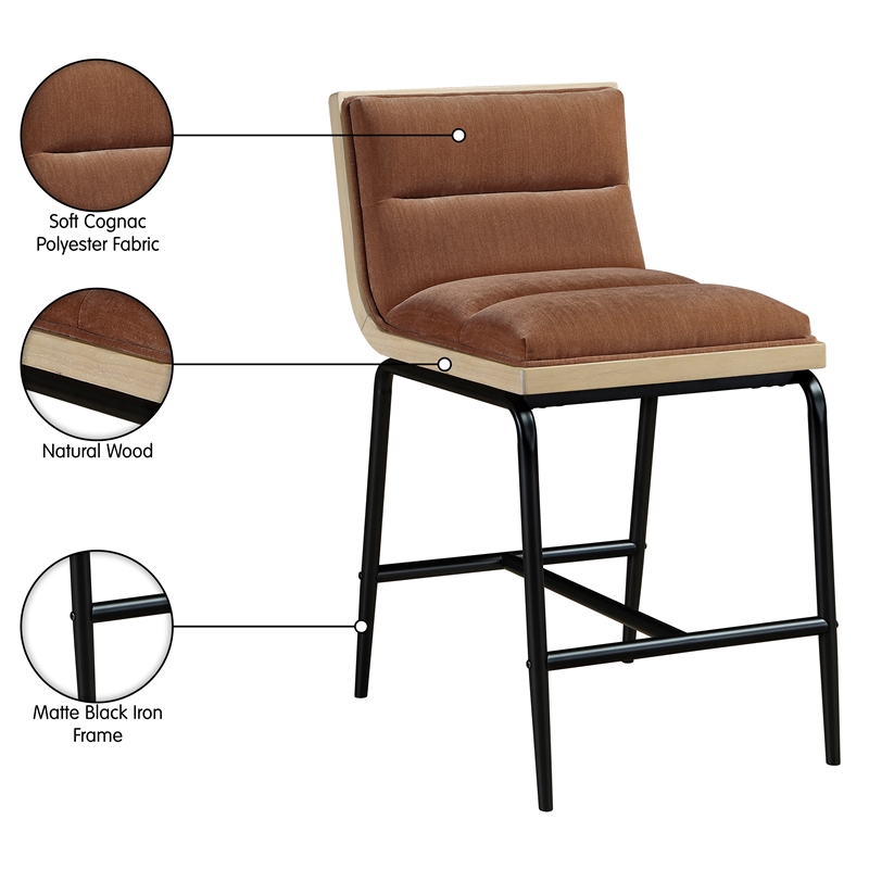 Meridian Furniture Viceroy Cognac Fabric Counter Stool (Set of 2)