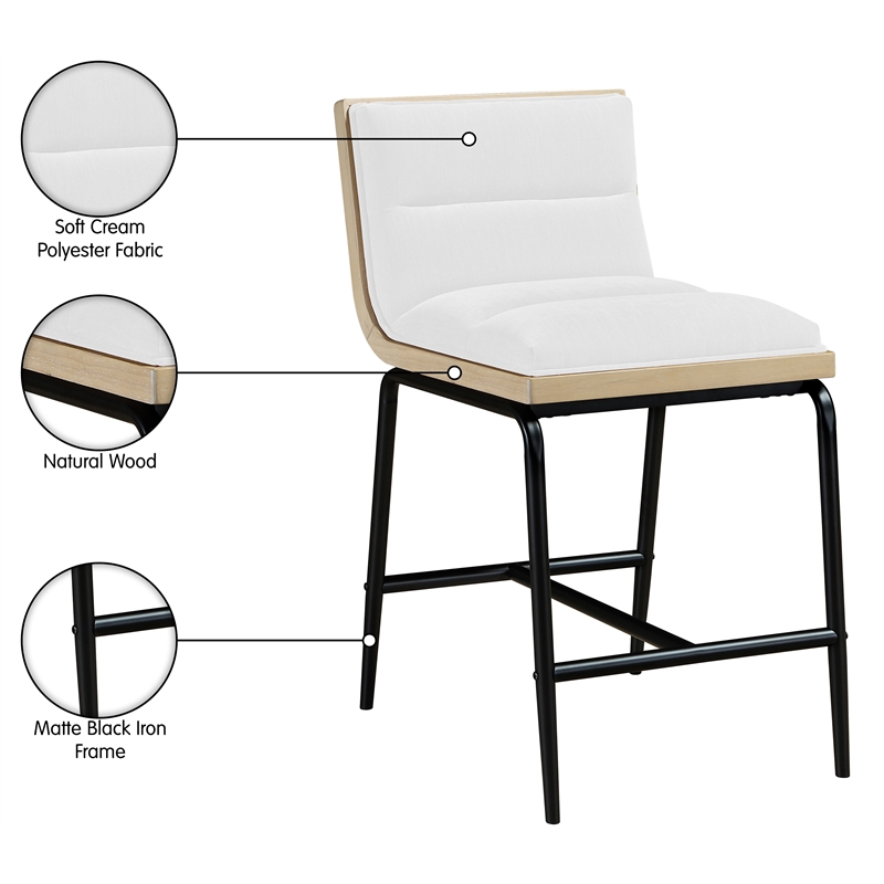 Meridian Furniture Viceroy Cream Fabric Upholstered Counter Stool (Set of 2)