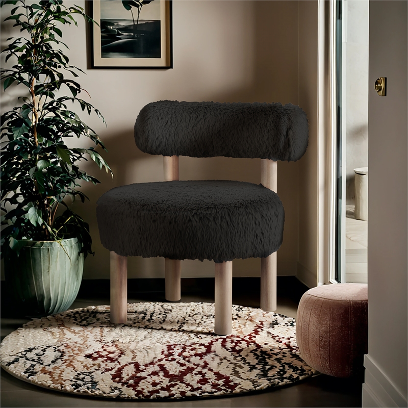 Meridian Furniture Ambre Black Vegan Shearling Fabric Upholstered Accent Chair