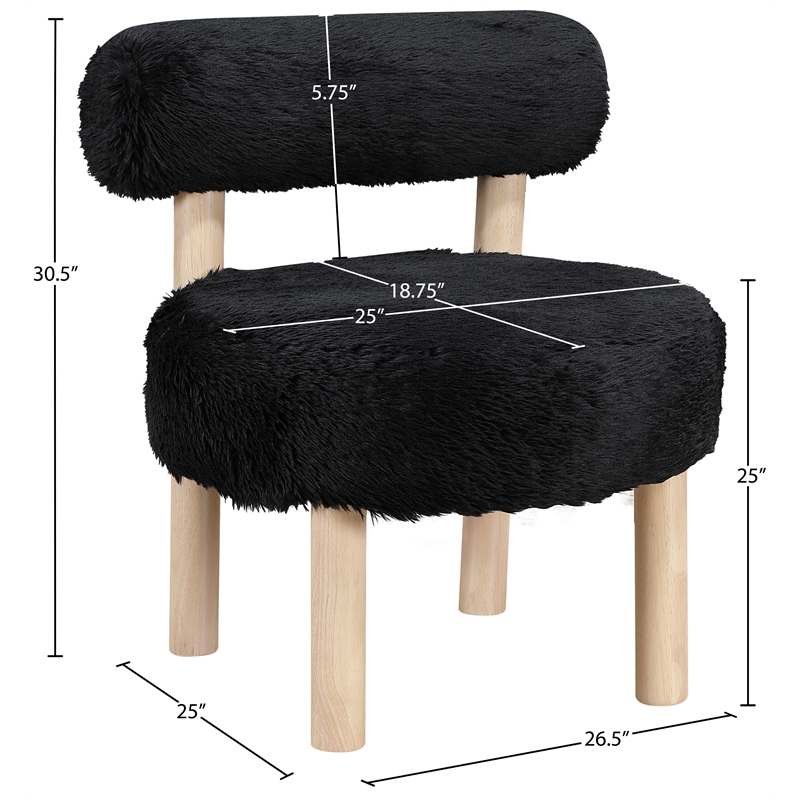 Meridian Furniture Ambre Black Vegan Shearling Fabric Upholstered Accent Chair