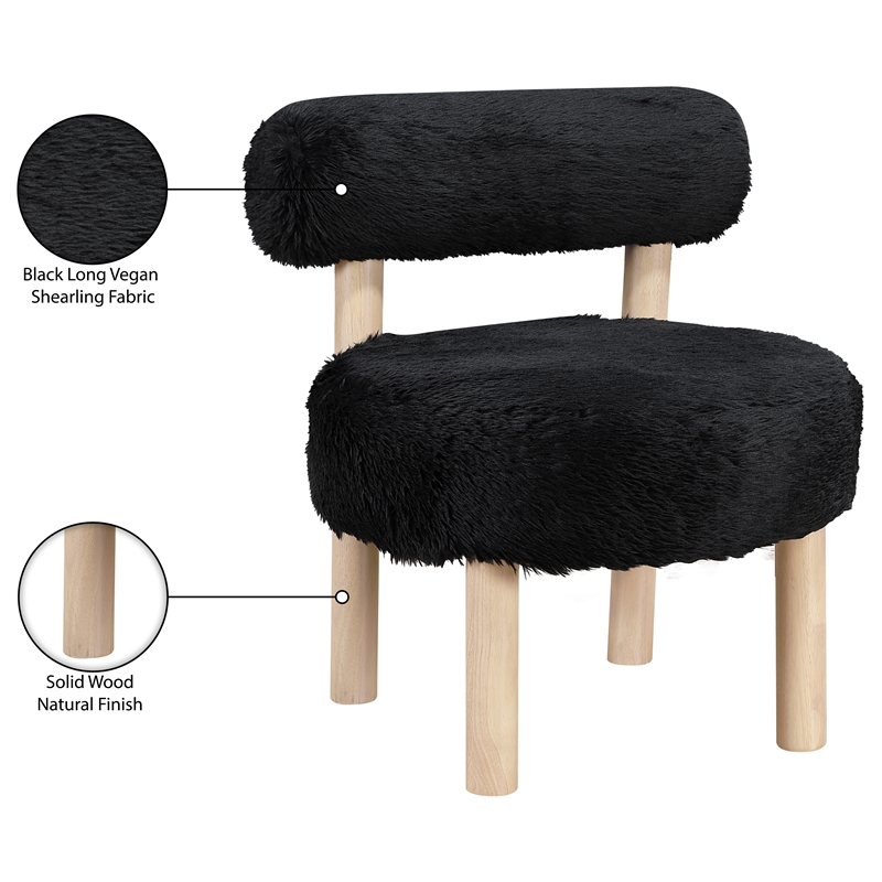 Meridian Furniture Ambre Black Vegan Shearling Fabric Upholstered Accent Chair
