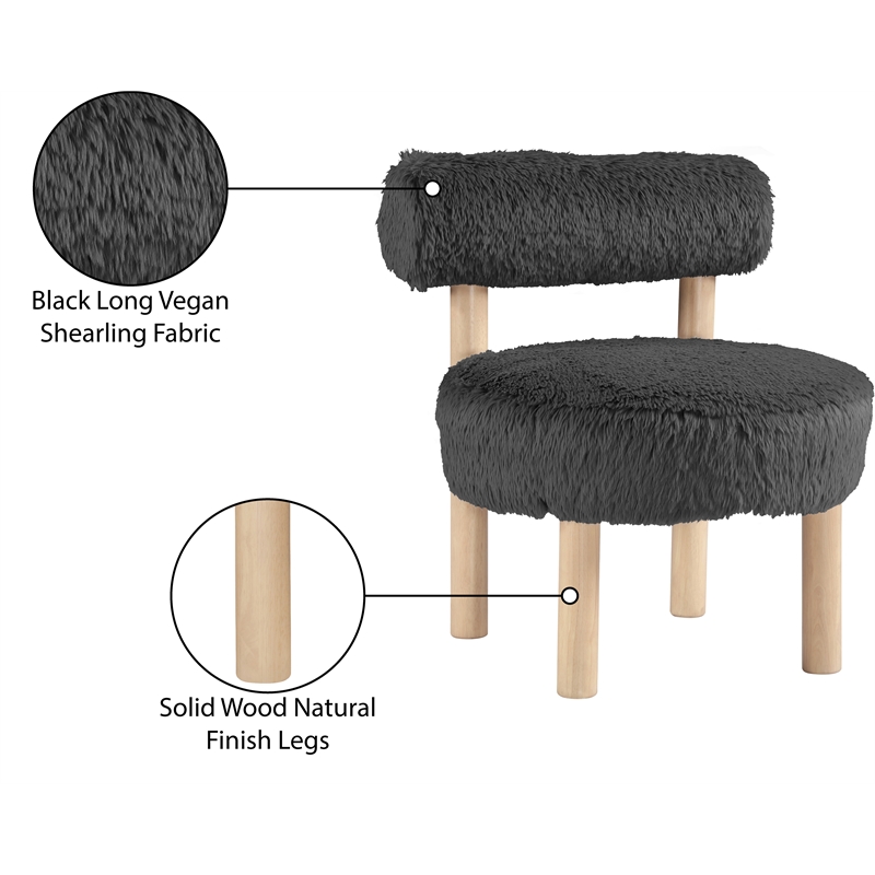 Meridian Furniture Ambre Black Vegan Shearling Fabric Upholstered Accent Chair