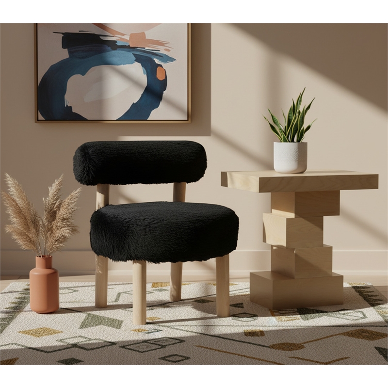 Meridian Furniture Ambre Black Vegan Shearling Fabric Upholstered Accent Chair