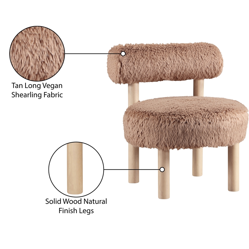 Meridian Furniture Ambre Tan Vegan Shearling Fabric Upholstered Accent Chair