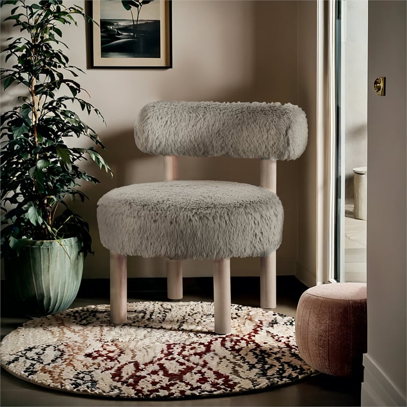 Meridian Furniture Ambre Taupe Vegan Shearling Fabric Upholstered Accent Chair