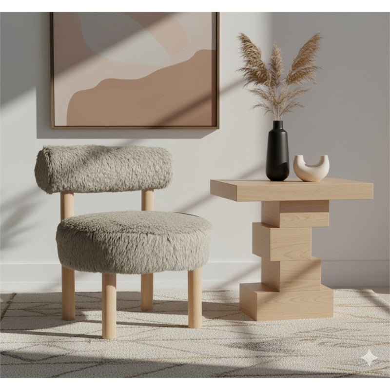 Meridian Furniture Ambre Taupe Vegan Shearling Fabric Upholstered Accent Chair