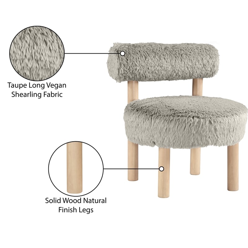 Meridian Furniture Ambre Taupe Vegan Shearling Fabric Upholstered Accent Chair