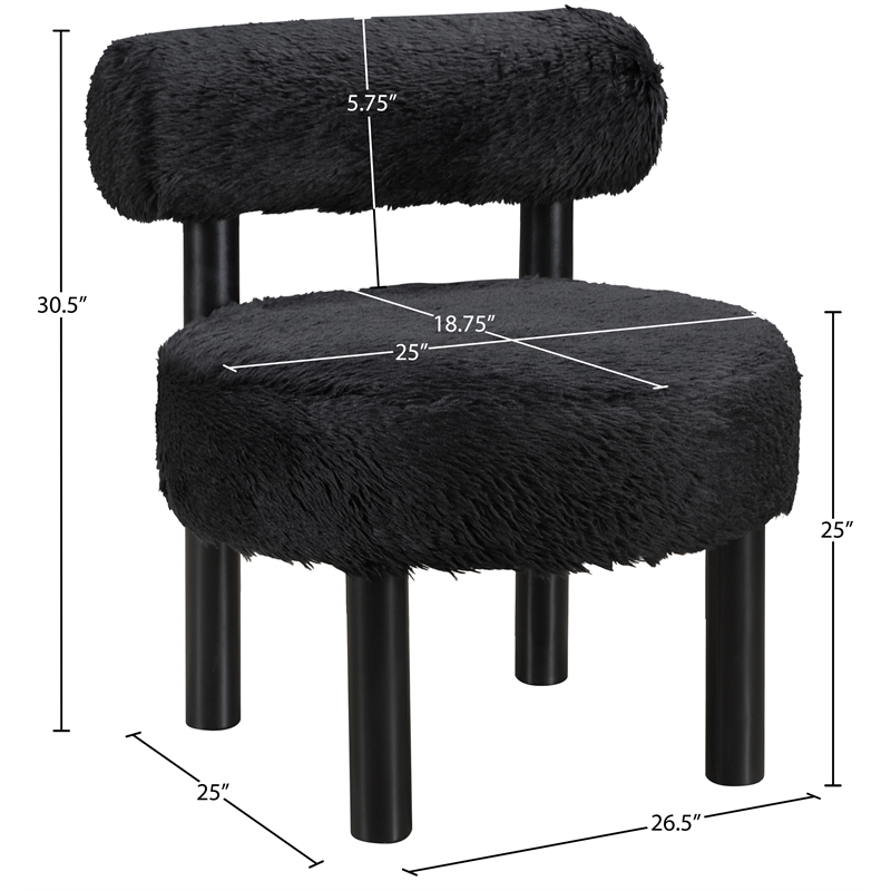 Meridian Furniture Ambre Black Vegan Shearling Fabric Upholstered Accent Chair