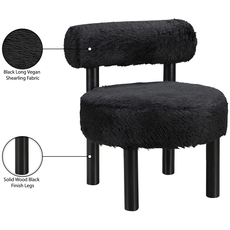 Meridian Furniture Ambre Black Vegan Shearling Fabric Upholstered Accent Chair