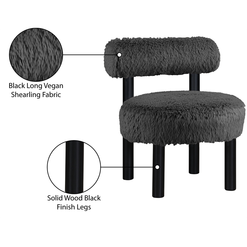 Meridian Furniture Ambre Black Vegan Shearling Fabric Upholstered Accent Chair