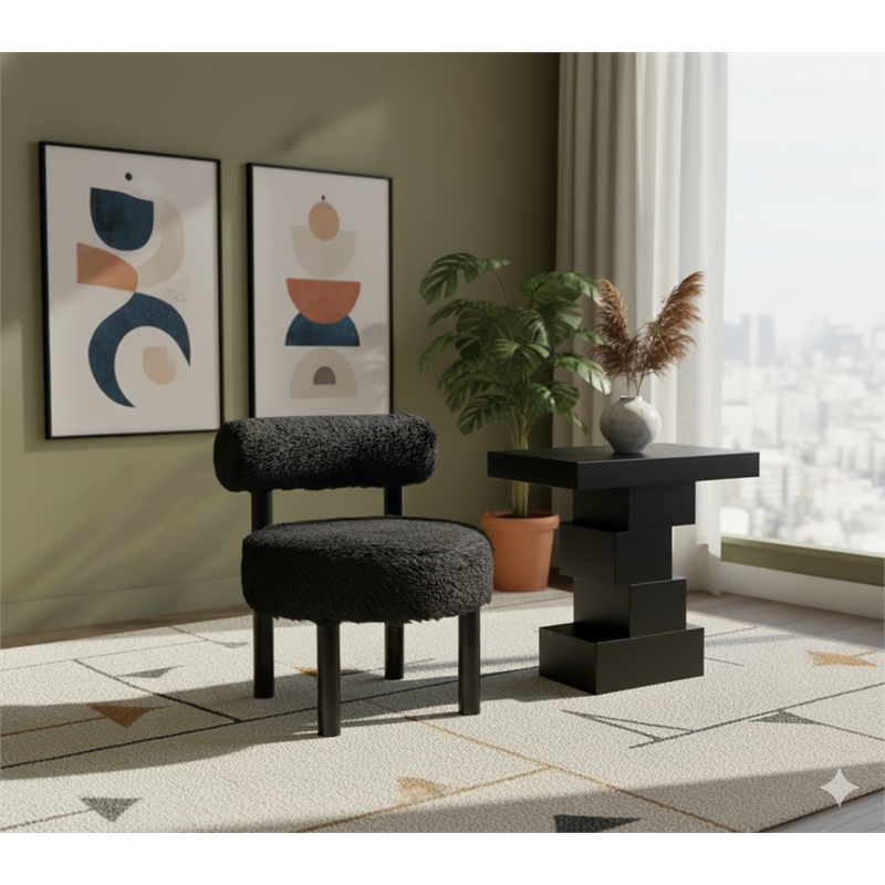 Meridian Furniture Ambre Black Vegan Shearling Fabric Upholstered Accent Chair