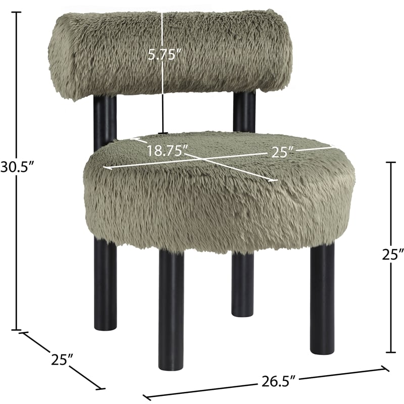 Meridian Furniture Ambre Green Vegan Shearling Fabric Upholstered Accent Chair