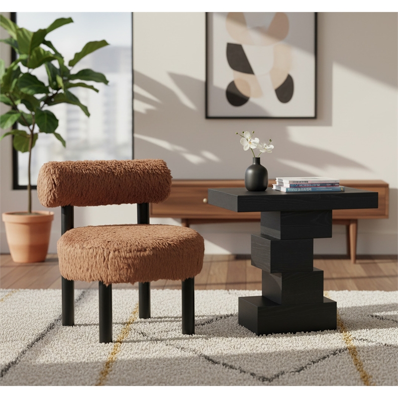 Meridian Furniture Ambre Saddle Vegan Shearling Fabric Upholstered Accent Chair