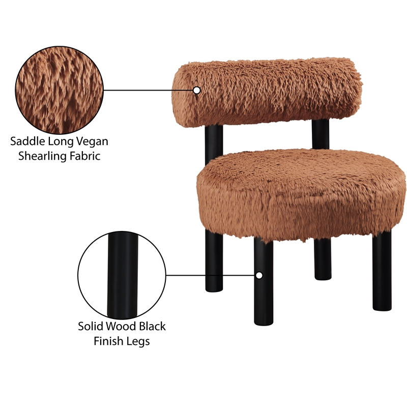 Meridian Furniture Ambre Saddle Vegan Shearling Fabric Upholstered Accent Chair