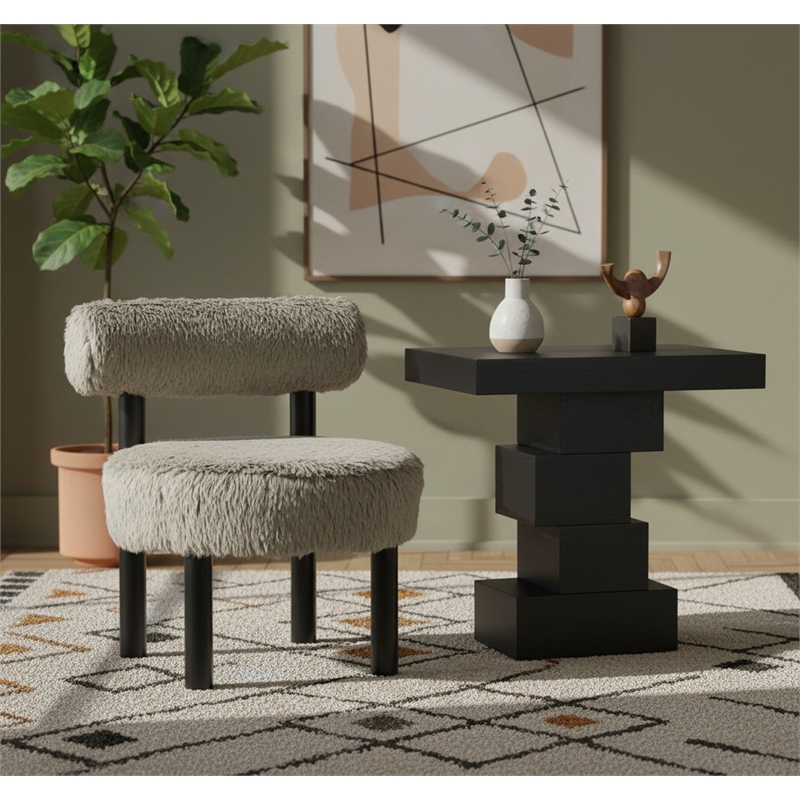 Meridian Furniture Ambre Taupe Vegan Shearling Fabric Upholstered Accent Chair