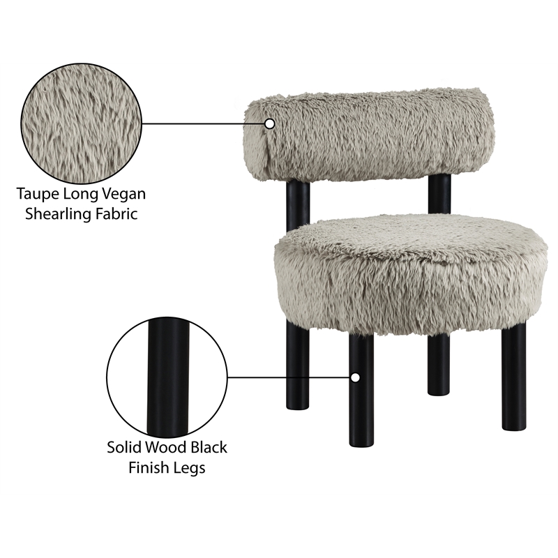 Meridian Furniture Ambre Taupe Vegan Shearling Fabric Upholstered Accent Chair