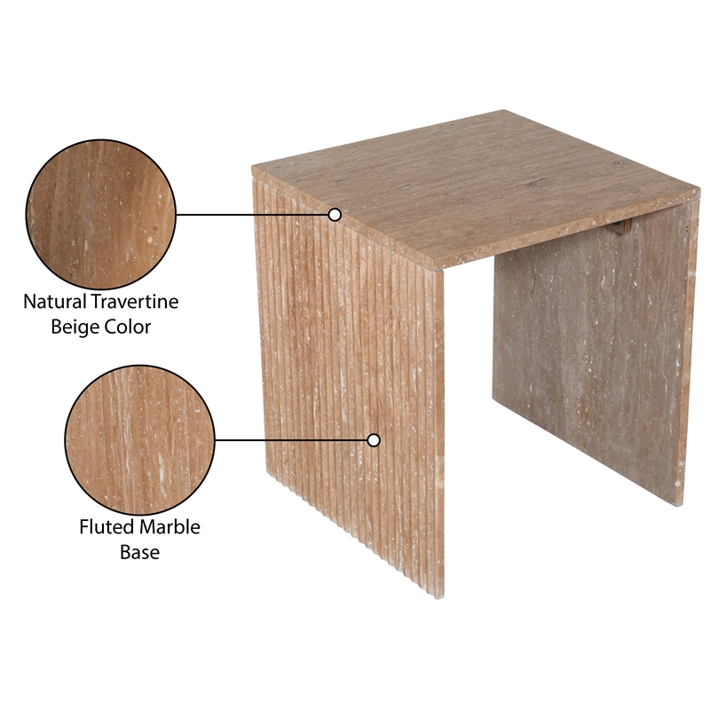 Meridian Furniture Pienza Beige Travertine End Table