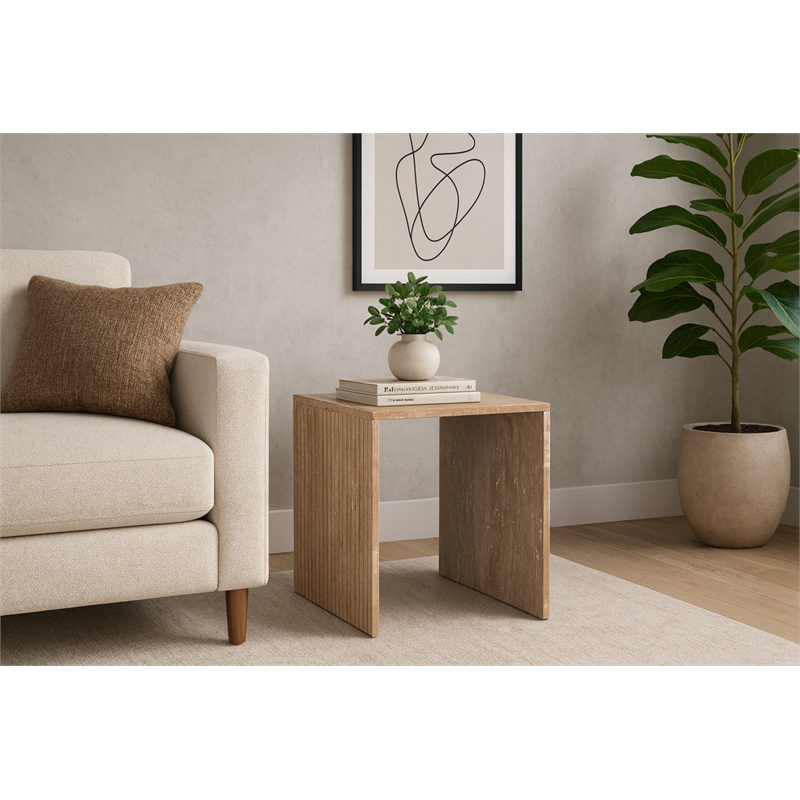 Meridian Furniture Pienza Beige Travertine End Table