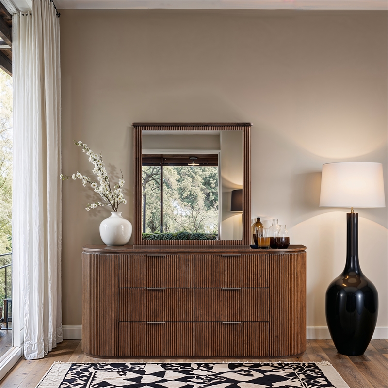 Meridian Furniture Astrid Brown Solid Wood And Oak Veneer Mirror