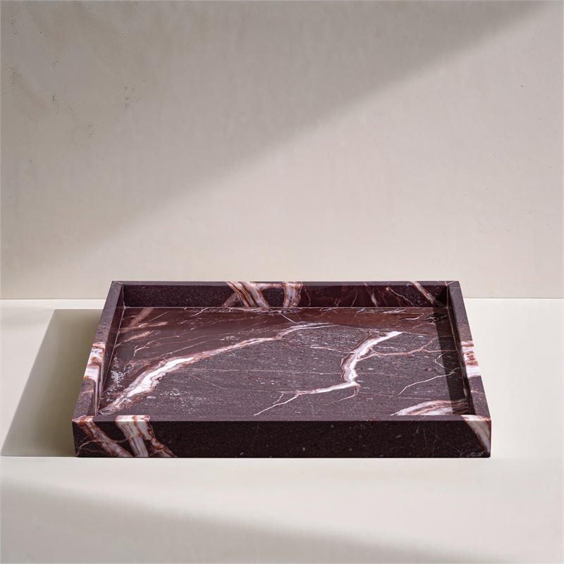 Meridian Furniture Barletta Cherry Square Marble Tray