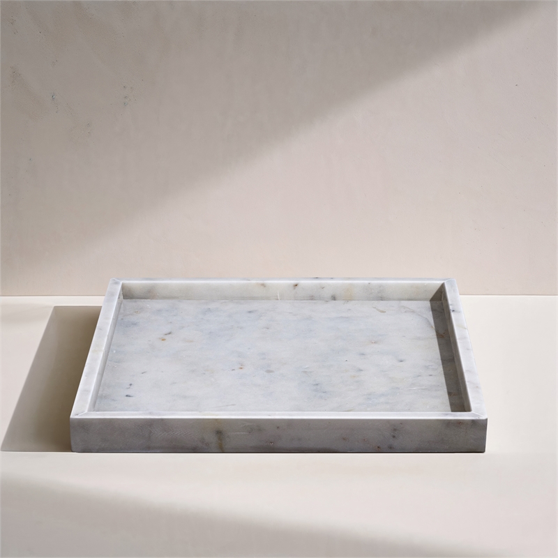 Meridian Furniture Barletta White Square Marble Tray