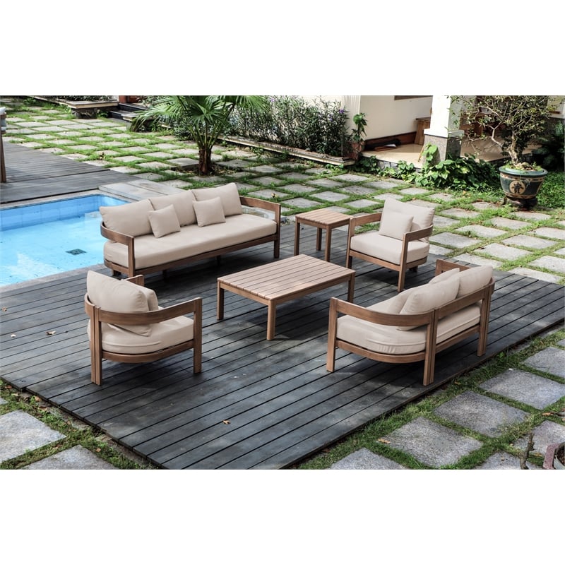 Meridian Furniture Newport Beige Water Resist Fabric Patio Chair w/ Cover