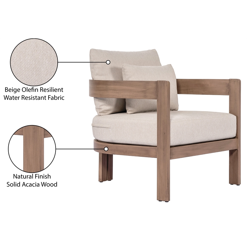 Meridian Furniture Newport Beige Water Resist Fabric Patio Chair w/ Cover