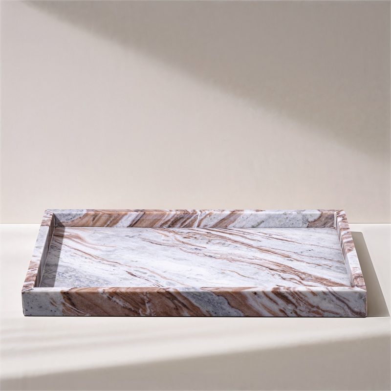 Meridian Furniture Barletta Brown Rectangular Marble Tray