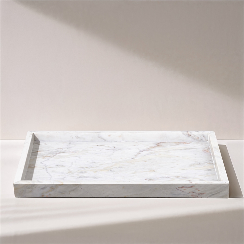 Meridian Furniture Barletta White Rectangular Marble Tray