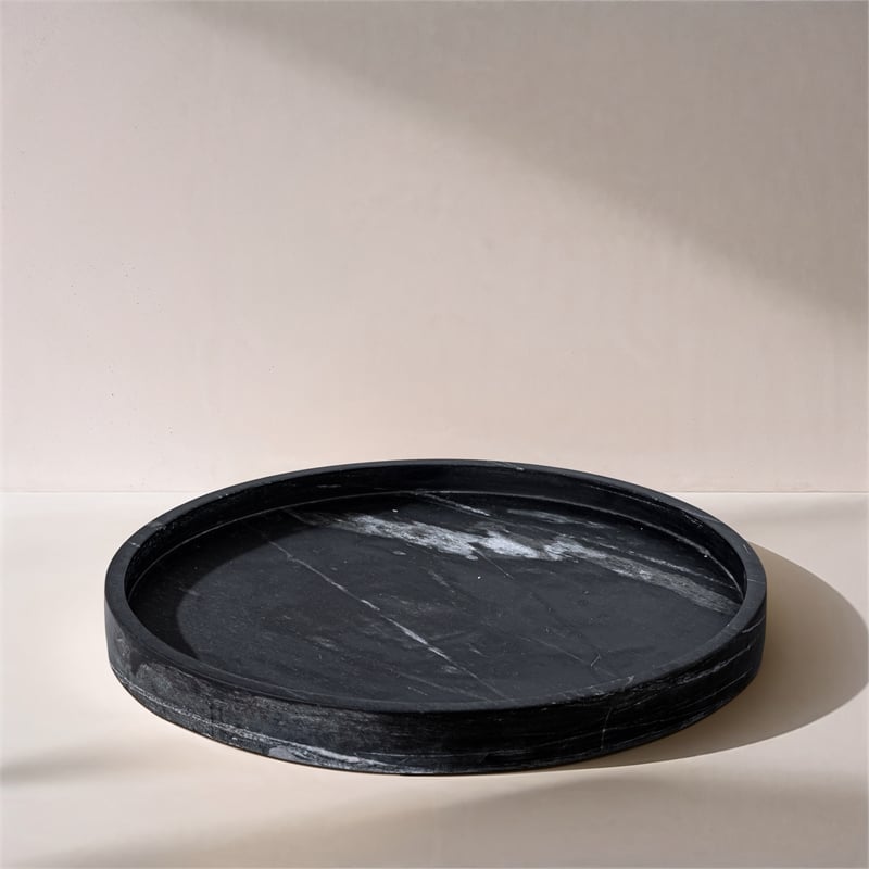 Meridian Furniture Barletta Black Round Marble Tray