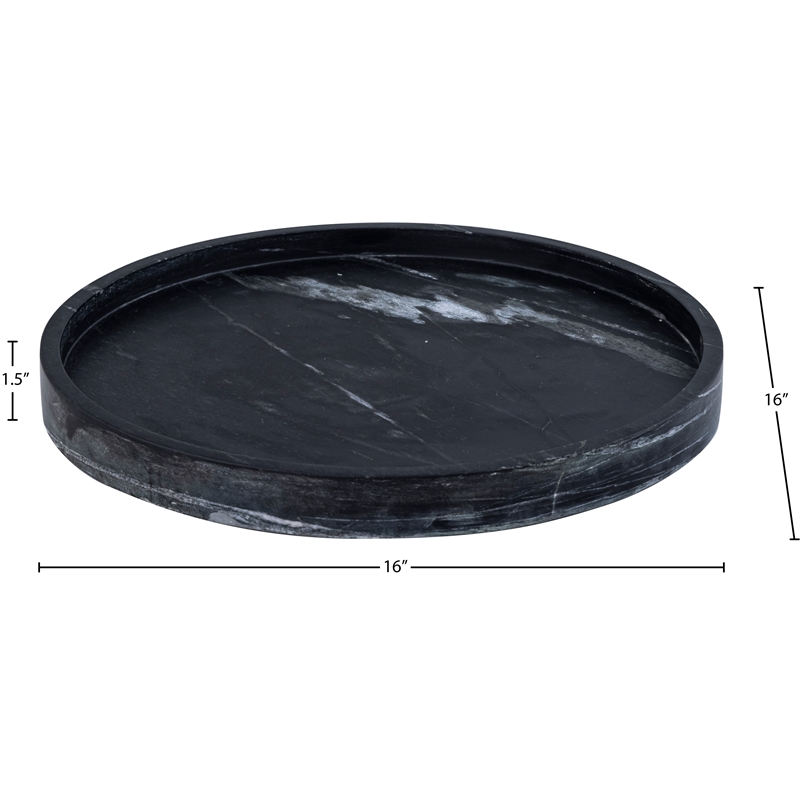 Meridian Furniture Barletta Black Round Marble Tray