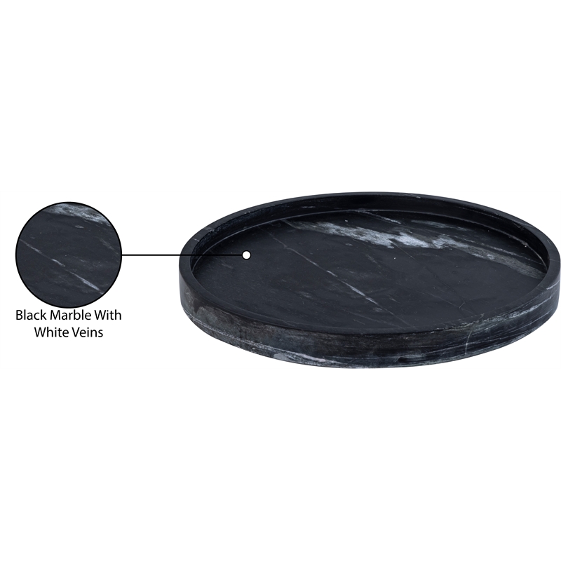Meridian Furniture Barletta Black Round Marble Tray