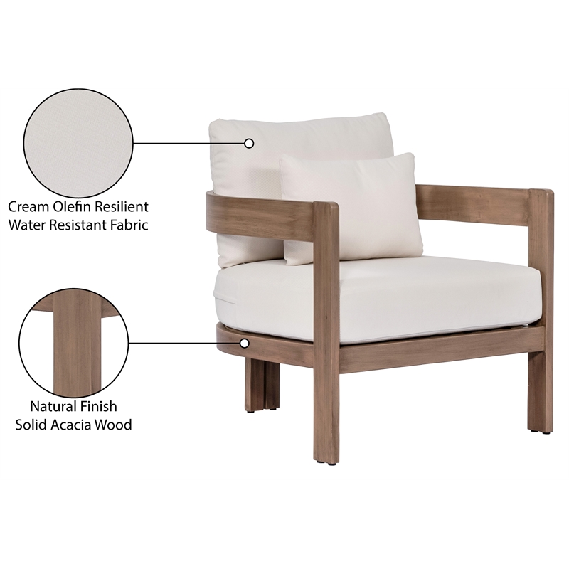 Meridian Furniture Newport Cream Water Resist Fabric Patio Chair w/ Cover