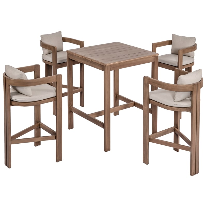 Meridian Furniture Newport Acacia Wood Patio Square Bar Table w/ Cover