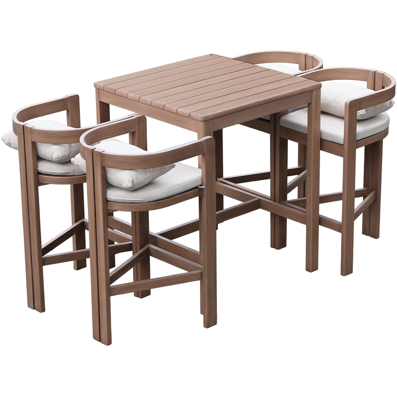 Meridian Furniture Newport Acacia Wood Patio Square Bar Table w/ Cover