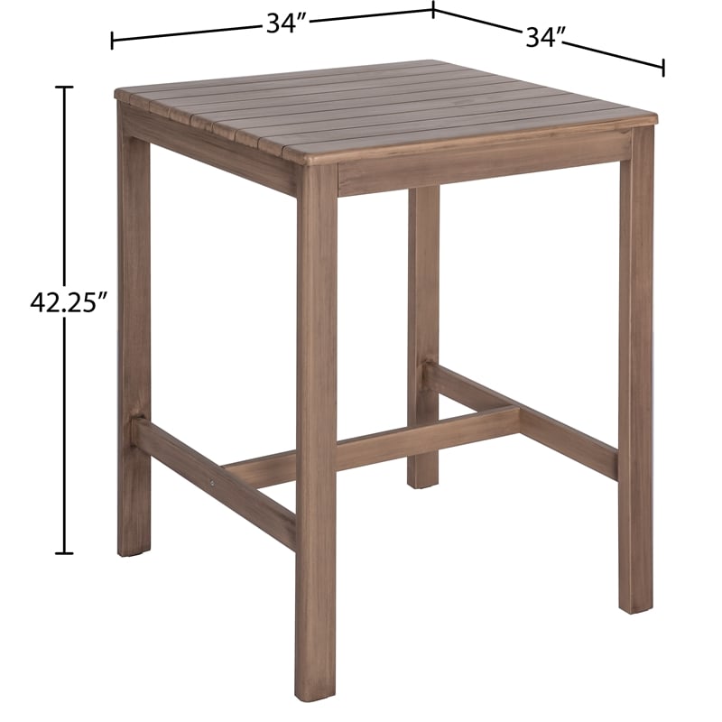 Meridian Furniture Newport Acacia Wood Patio Square Bar Table w/ Cover