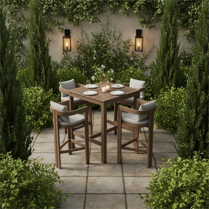 Meridian Furniture Newport Acacia Wood Patio Square Bar Table w/ Cover