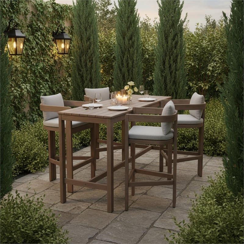 Meridian Furniture Newport Acacia Wood Patio Rectangle Bar Table w/ Cover