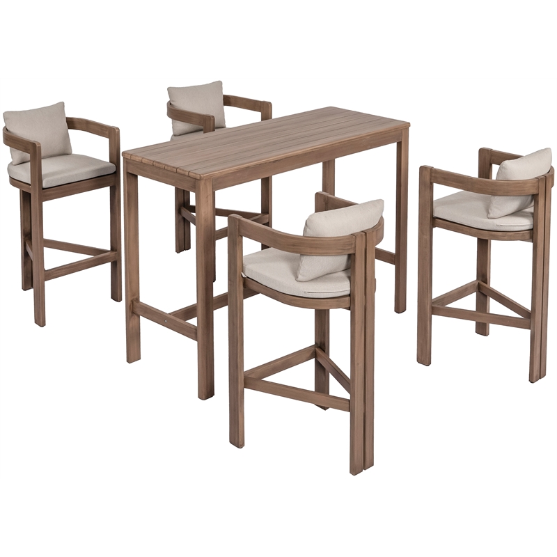 Meridian Furniture Newport Acacia Wood Patio Rectangle Bar Table w/ Cover