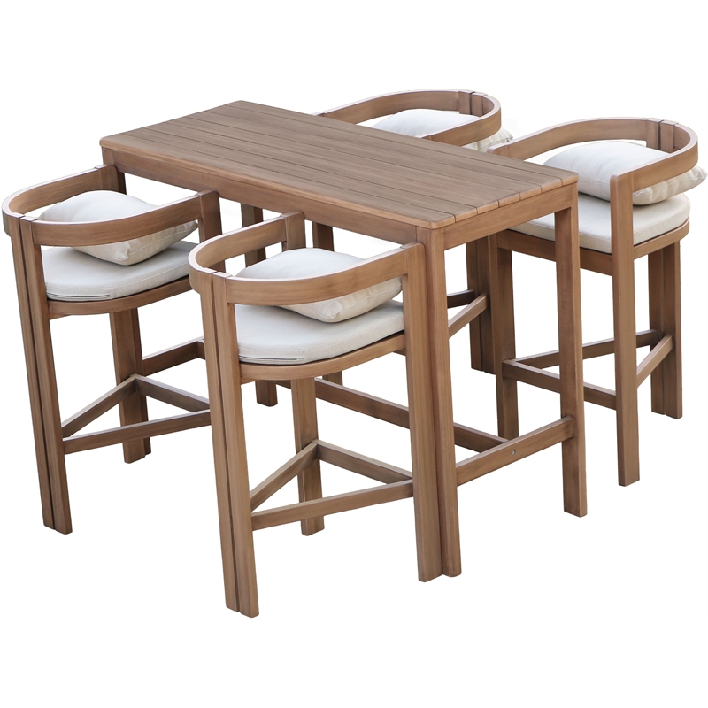 Meridian Furniture Newport Acacia Wood Patio Rectangle Bar Table w/ Cover