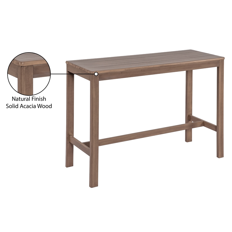 Meridian Furniture Newport Acacia Wood Patio Rectangle Bar Table w/ Cover