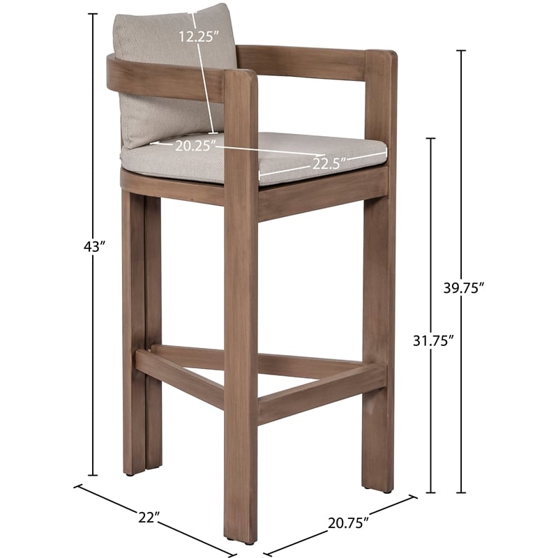 Meridian Furniture Newport Beige Water Resistant Fabric Patio Bar Stool