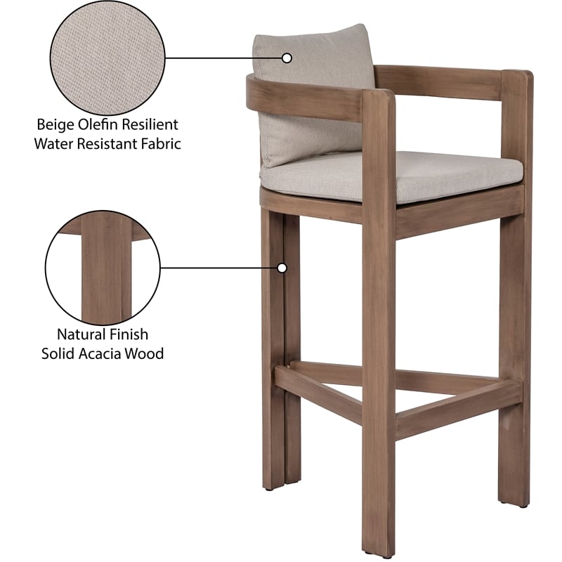 Meridian Furniture Newport Beige Water Resistant Fabric Patio Bar Stool