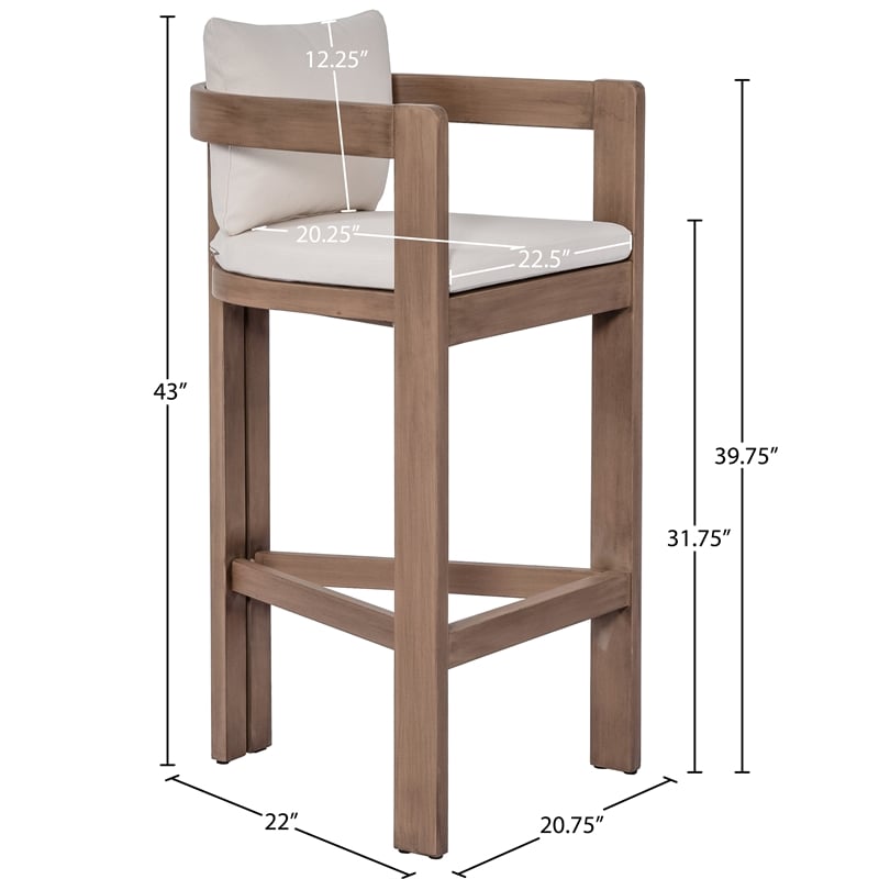 Meridian Furniture Newport Cream Water Resistant Fabric Patio Bar Stool